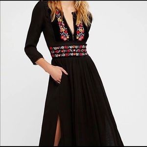 Free People Black Embroidered Midi Dress NWT Med